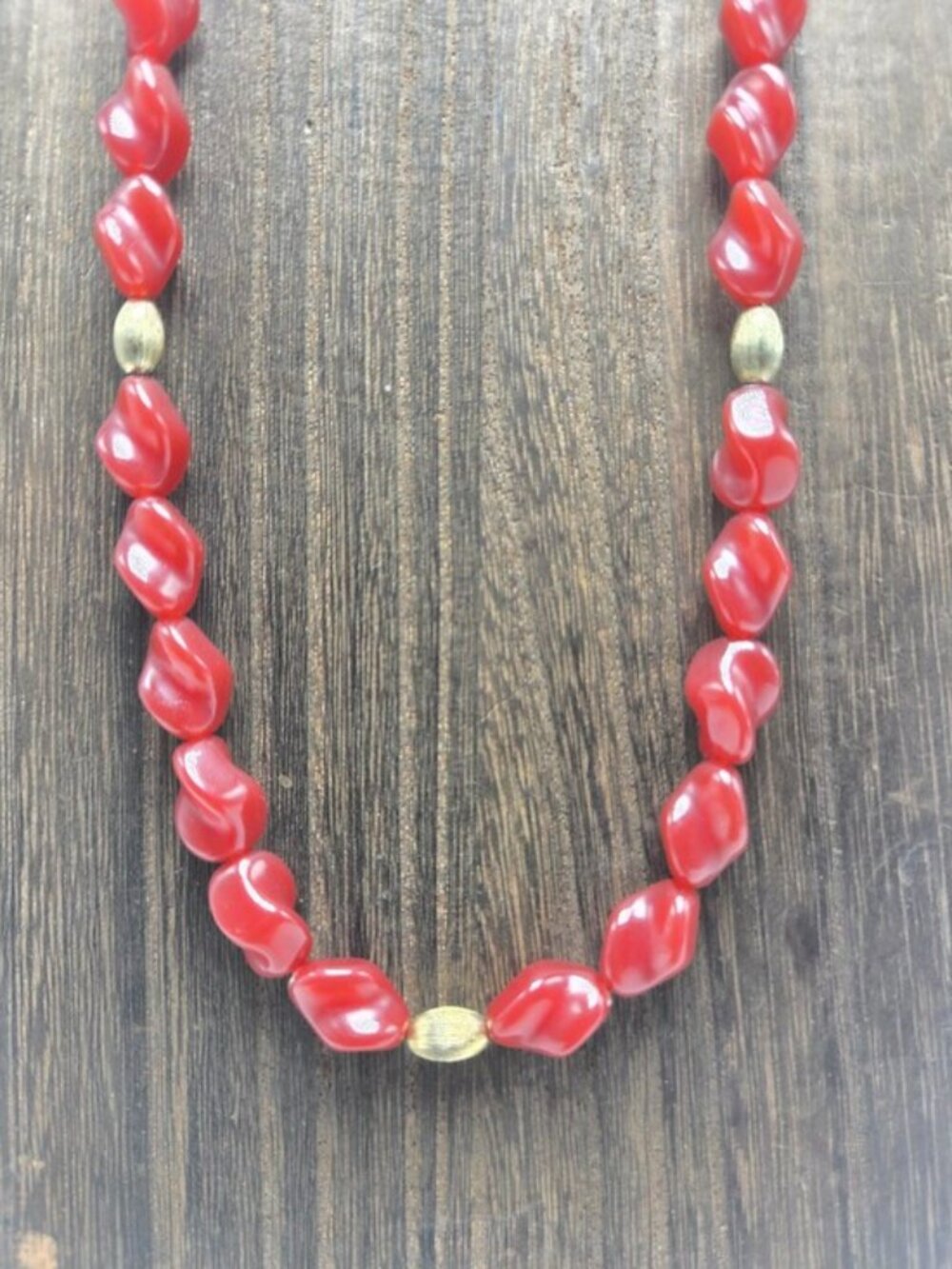 Avon 1982 Autumn Glow Necklace Faux Carnelian Gold Tone Spacers Statement Vtg